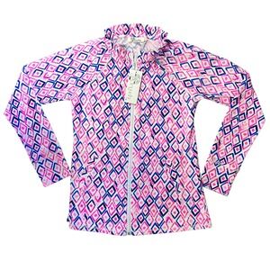 Aryeh‎ Pink Blue Geometric Diamond Print Full Zip Jacket - Size S